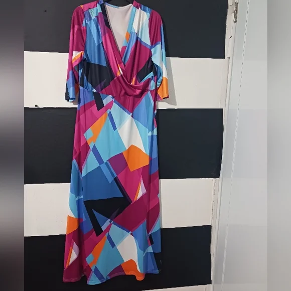 Women Multicolor block tie belted maxi dress - Picture 6 of 13